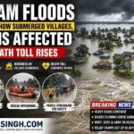 Aerial view of submerged villages in Assam as severe floods affect lakhs of people during the 2026 monsoon.