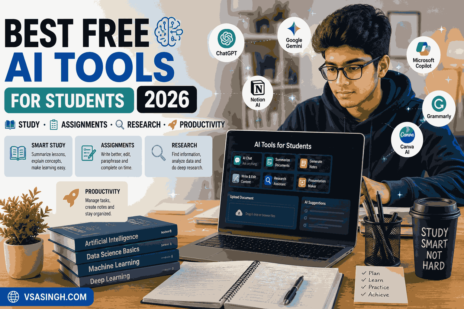 Best Free AI Tools for Students in 2026: Study, Assignments, Research & Productivity