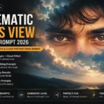 Cinematic eyes view AI photo prompt 2026 for dramatic eyes and cloud portrait