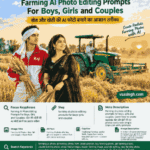 Farming AI photo of a boy, girl and couple in a wheat field with tractor and crops