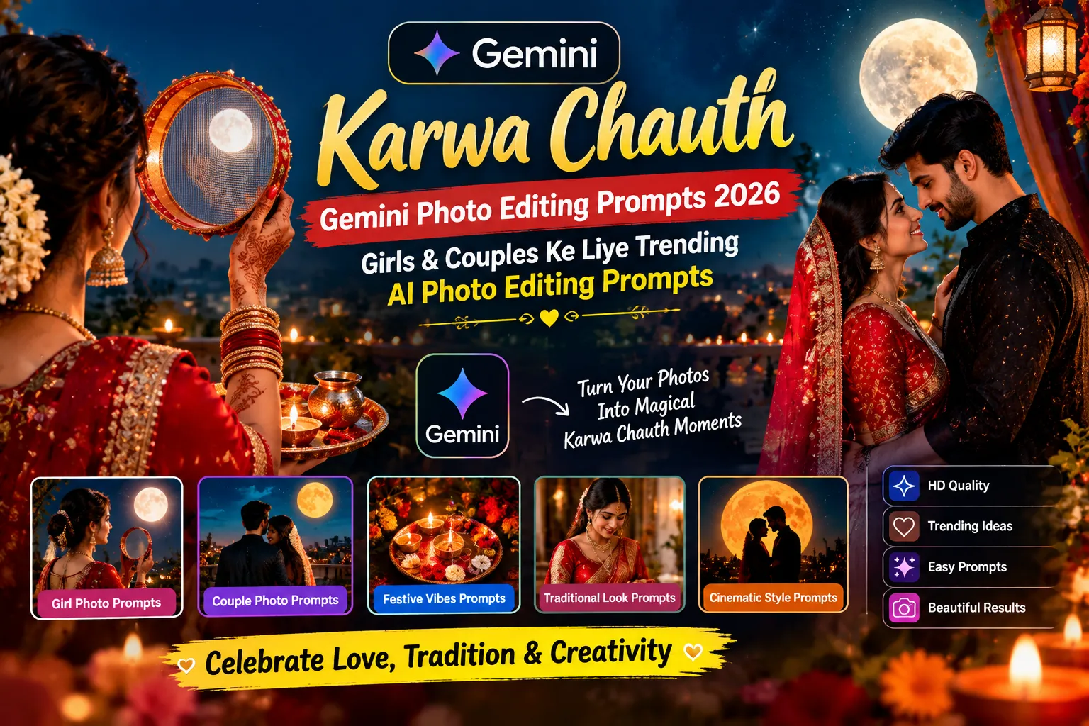 Karwa Chauth Gemini Photo Editing Prompts 2026: Girls & Couples Ke Liye Trending AI Photo Editing Prompts