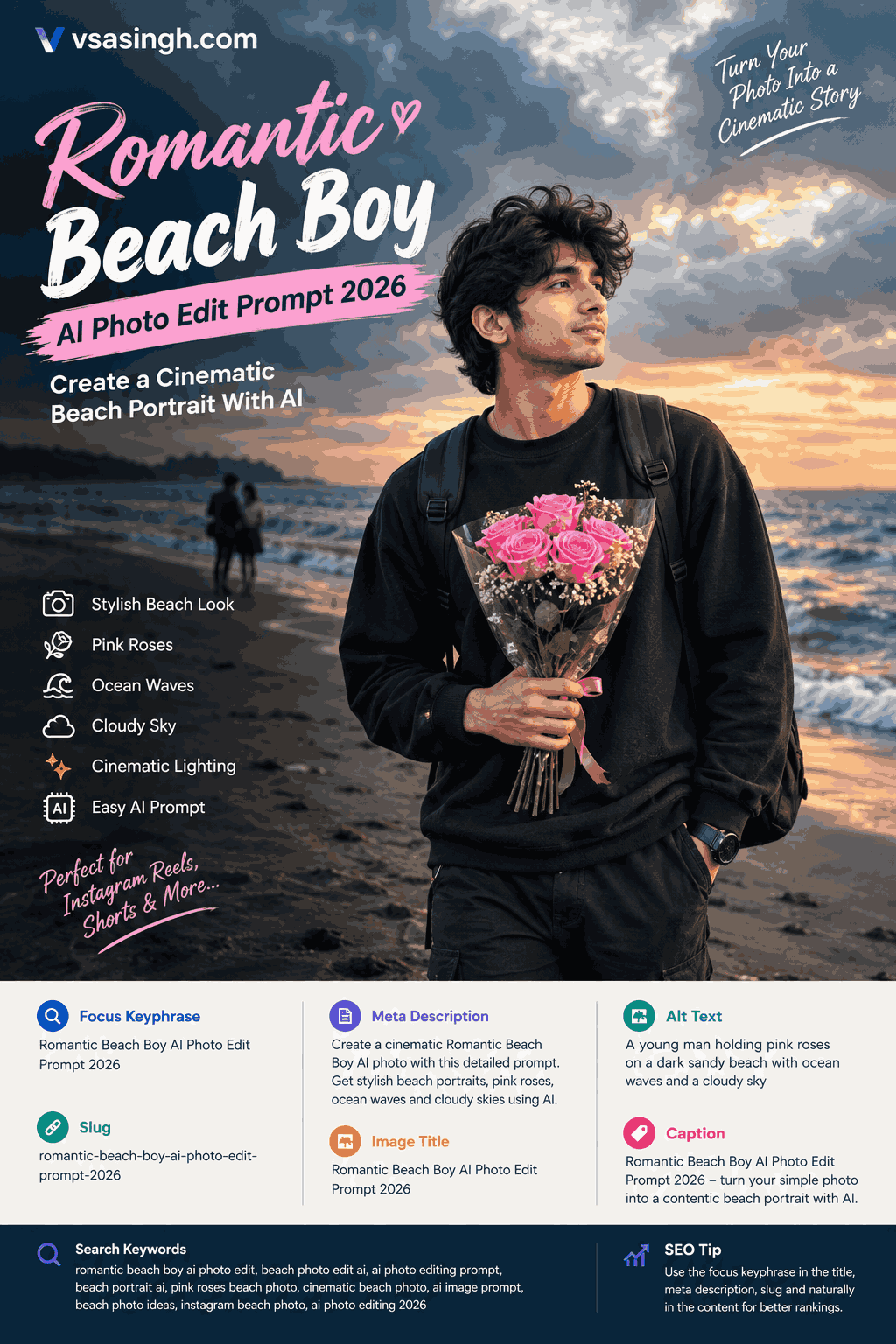 Romantic Beach Boy AI Photo Edit Prompt 2026: Create a Cinematic Beach Portrait With AI