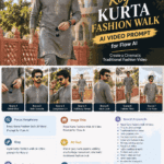 Royal kurta fashion walk AI video prompt showing a man in traditional kurta at a heritage monument