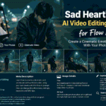 Sad heartbreak AI video editing prompt for Flow AI showing a man looking at a photo on his phone at night