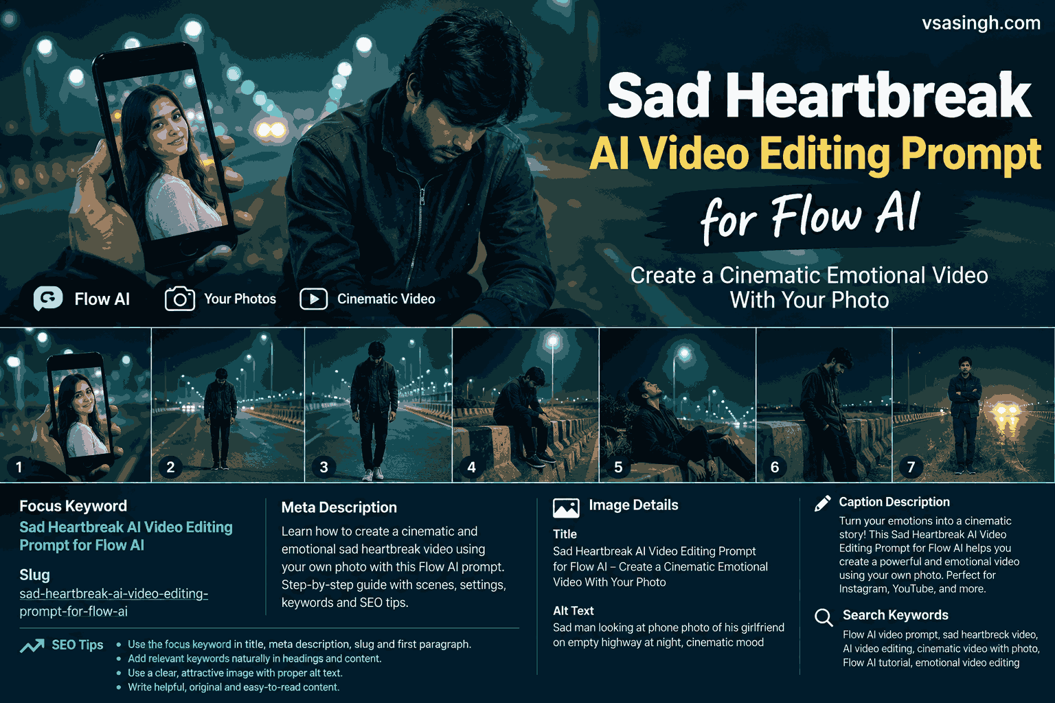 Sad Heartbreak AI Video Editing Prompt for Flow AI: Create a Cinematic Emotional Video With Your Photo