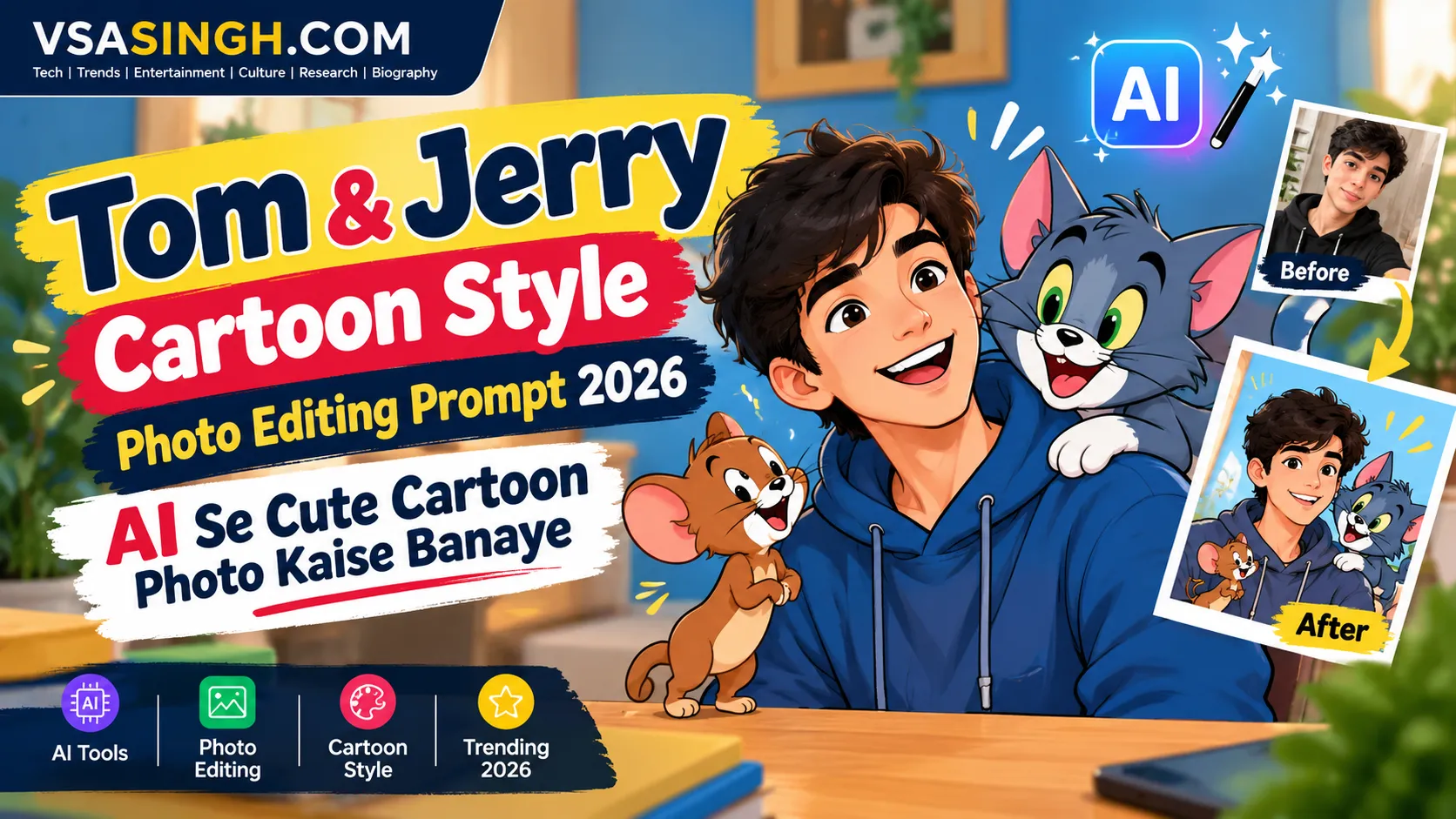 Tom & Jerry Cartoon Style Photo Editing Prompt 2026: AI Se Cute Cartoon Photo Kaise Banaye