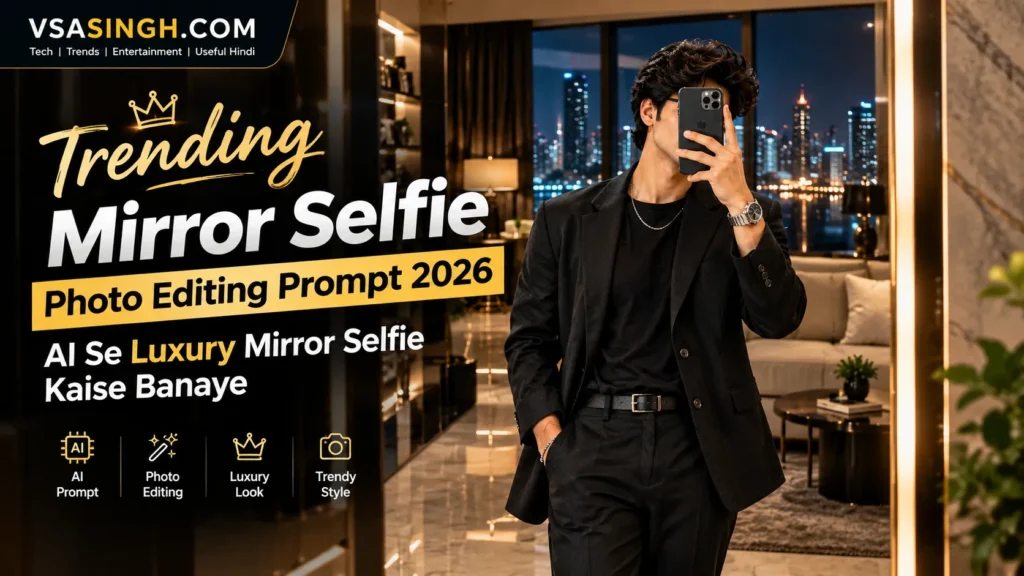Trending Mirror Selfie Photo Editing Prompt 2026 AI se luxury mirror selfie