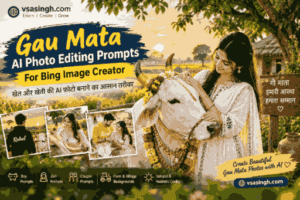 3D GauMata AI Photo generated using Bing Image Creator featuring traditional Indian village sunset